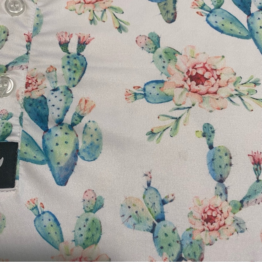 Bad Birdie Floral Cactus Polo Mens L Golf Performance Stretch - Picture 6 of 14